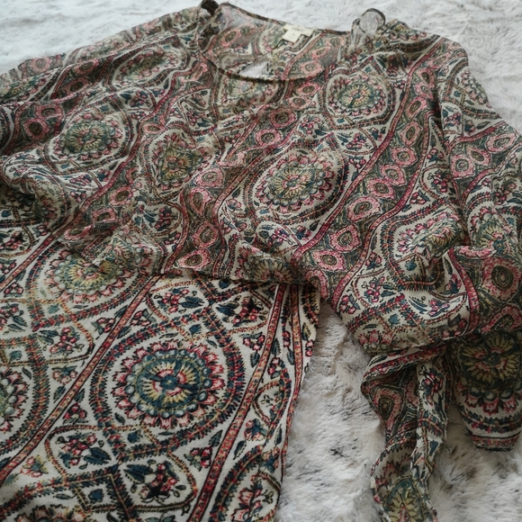 Anthropologie TINY Silk Caped Mosaic Layered Scarf Top Blouse ~ Small - Picture 4 of 17